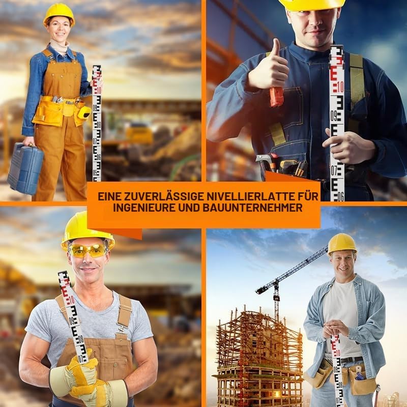 Nivellier Messlatte, Aluminium Nivellierlatte, Teleskop Nivellierlatte, 3m Länge in 5 Segmenten, cm/