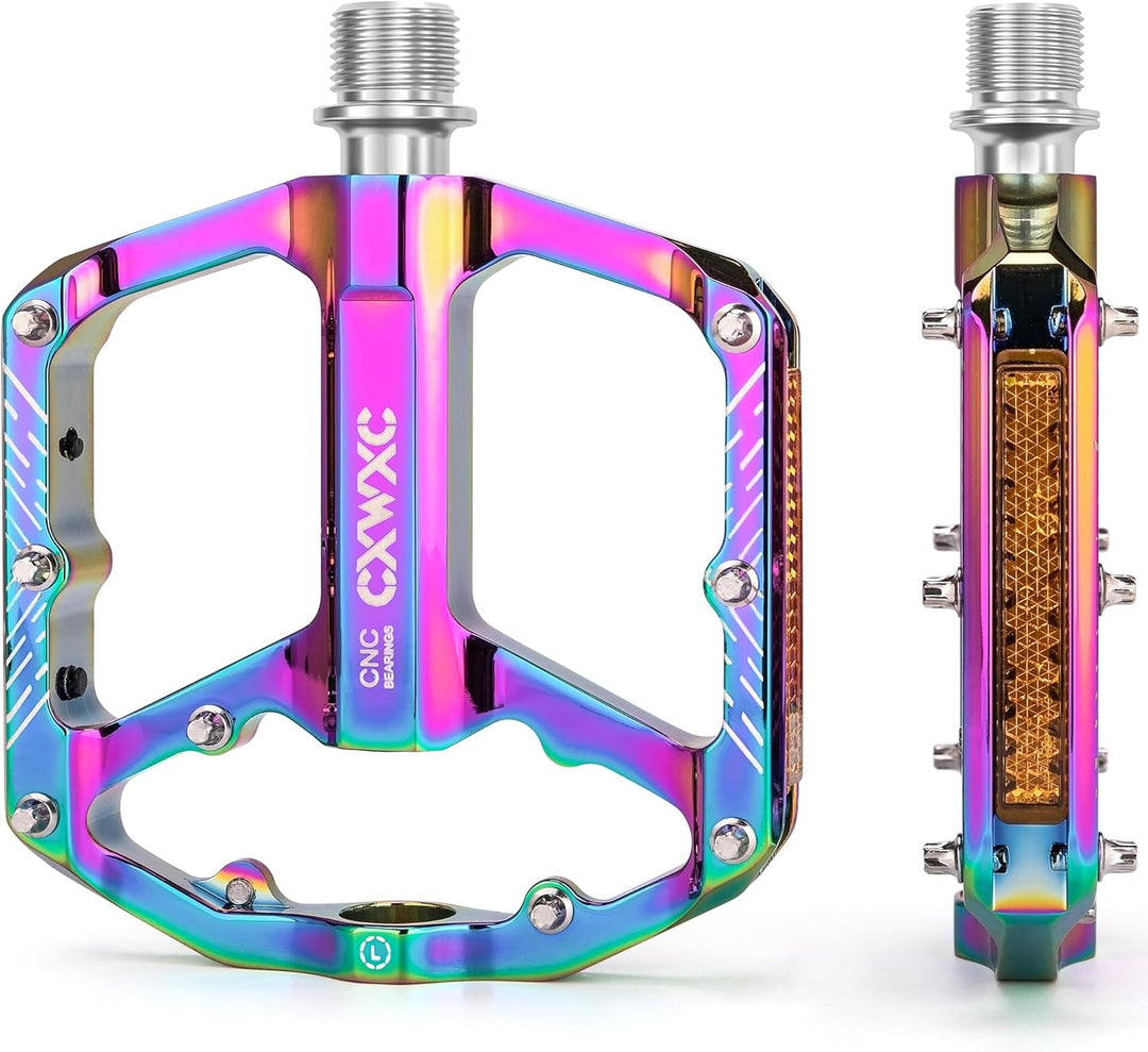 CXWXC Fahrradpedale mit Reflektoren 9/16 Zoll CNC Aluminium MTB Pedale Leichtgewichts, Antirutsch fü