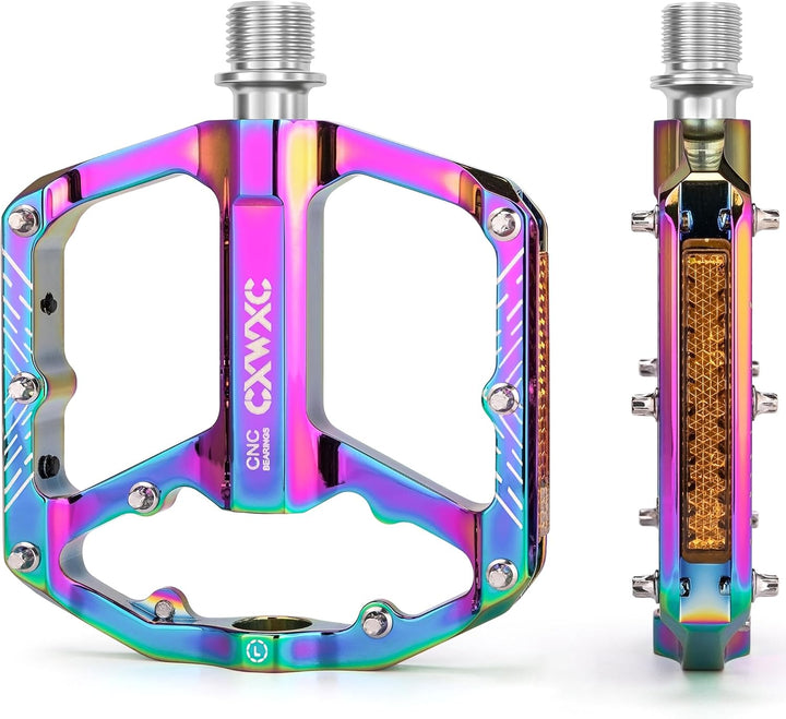 CXWXC Fahrradpedale mit Reflektoren 9/16 Zoll CNC Aluminium MTB Pedale Leichtgewichts, Antirutsch fü