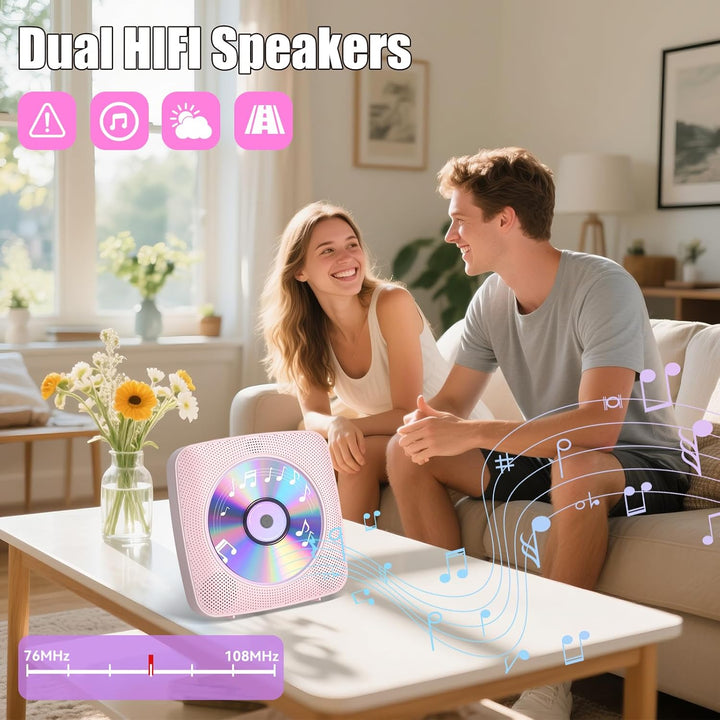 Gueray Desktop CD Player Bluetooth CD-Spieler mit Lautsprechern für Zuhause 1800mAh Tragbarer CD-Pla