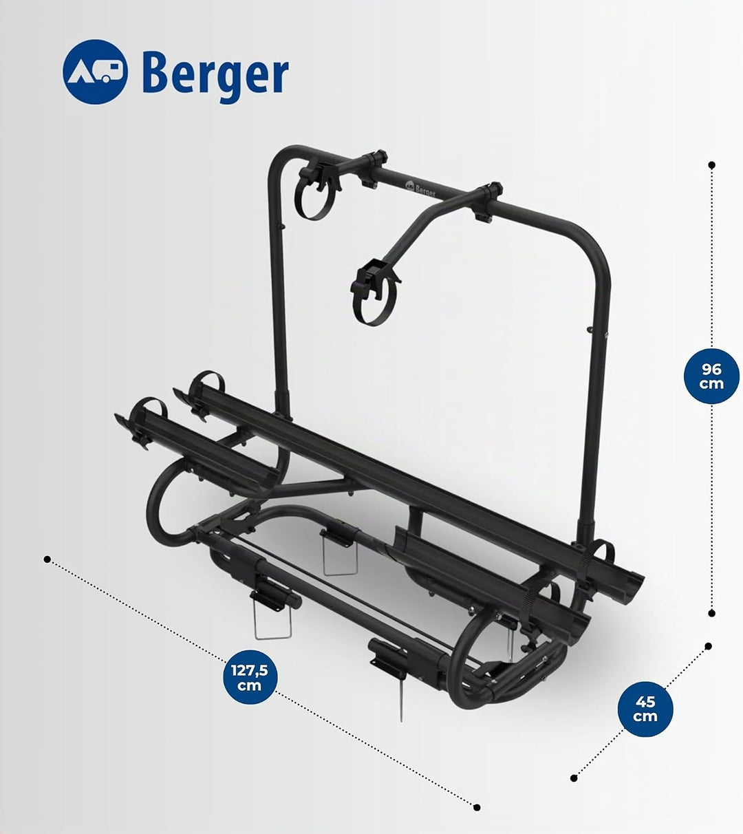 BERGER Fahrradträger Deichsel Wohnwagen | Premium 2XL Deichsel Fahrradträger für 2 Fahrräder bis 50k