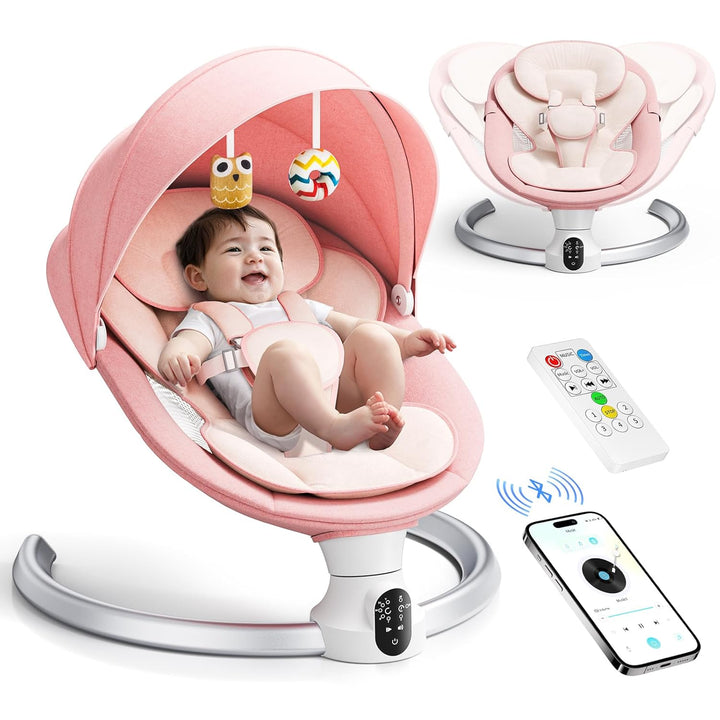 BlundiQue Babywippe Elektrisch mit 5 Natürlichen Schaukelgeschwindigkeiten, Babyschaukel elektrisch