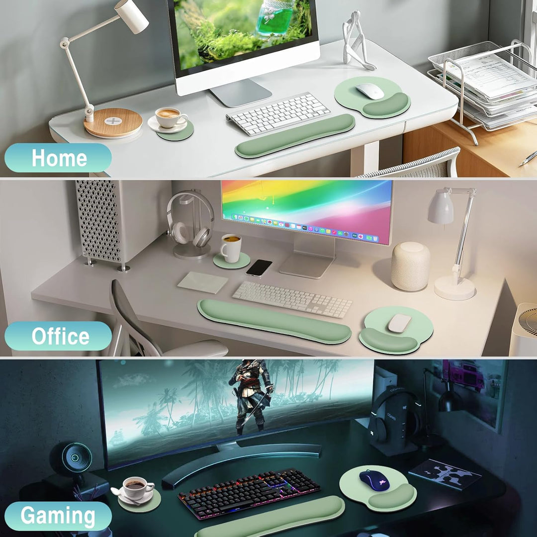 Mousepad Set, 3-in-1 Mauspad mit Gelkissen+Handballenauflage Tastatur+Untersetzer,Mouse Pad mit Ruts