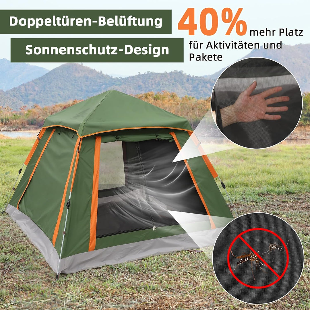 HAUSPROFI Camping Zelt 2-3 Personen Pop Up Zelt Automatisches Wurfzelt, Wasserdicht Winddicht mit Vo