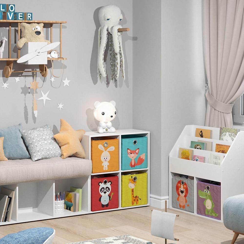 Vicco Kinderregal Tetra, Weiss, 72 x 72.6 cm mit 4 Faltboxen (rot/gelb) Weiss 4 Fächer Faltboxen: ro