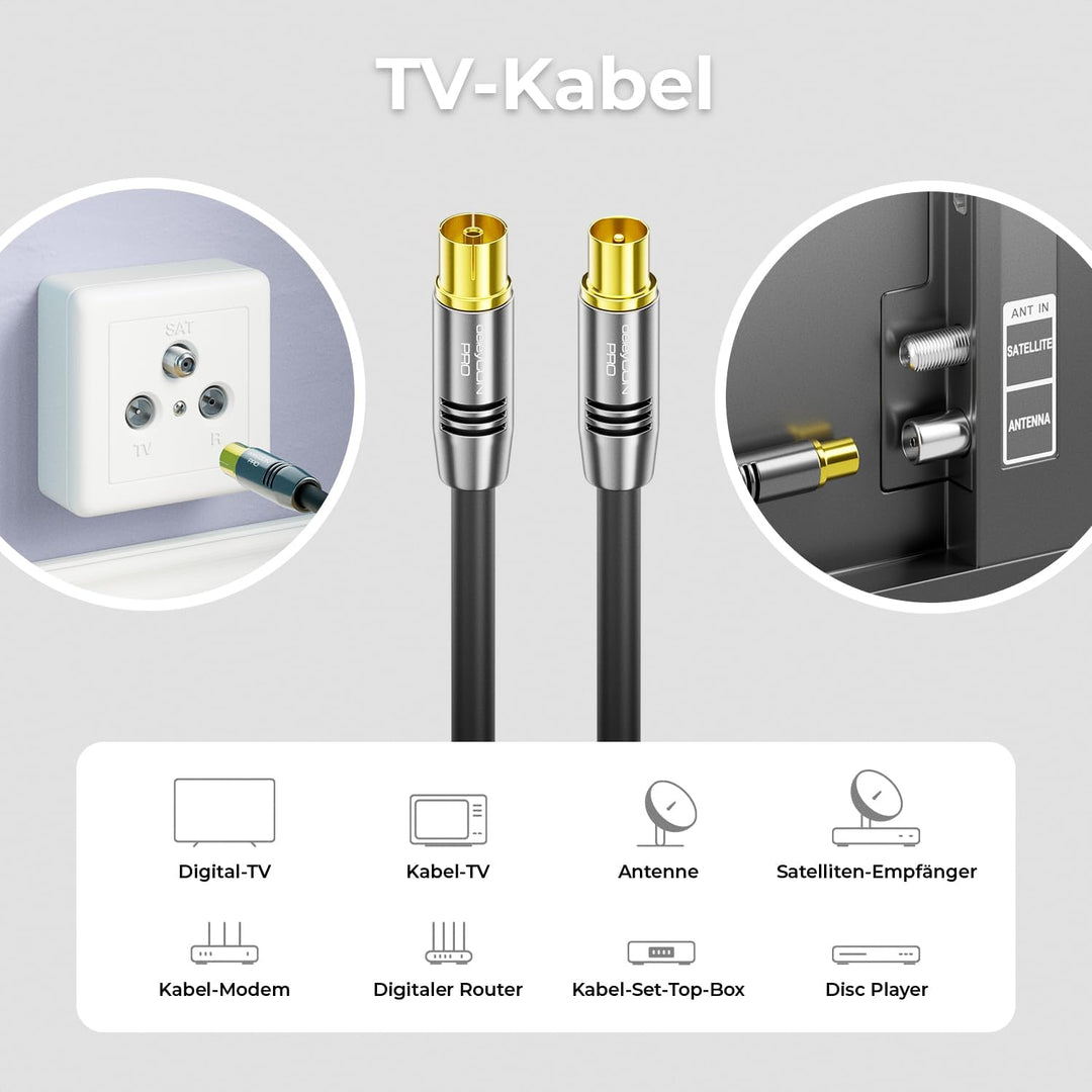 deleyCON 15m 4K TV Antennenkabel Koaxialkabel TV-Kabel HDTV FULL HD - IEC-Stecker zu IEC-Buchse - Me