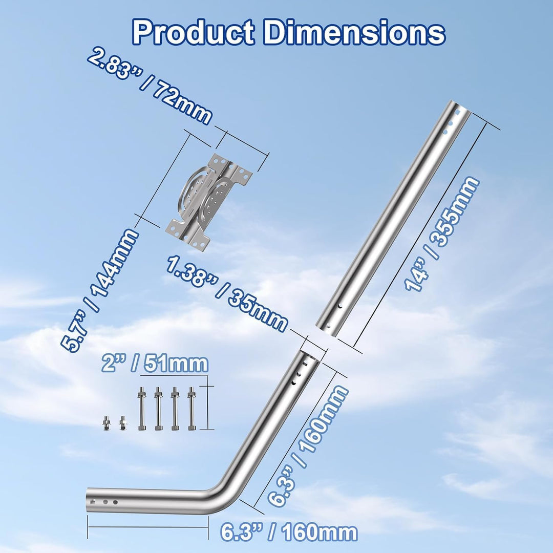 Antennenstange, Kabelmast J-Tube aus rostfreiem Edelstahl (Stab 3,5 cm x 60 cm) geeignet für Install