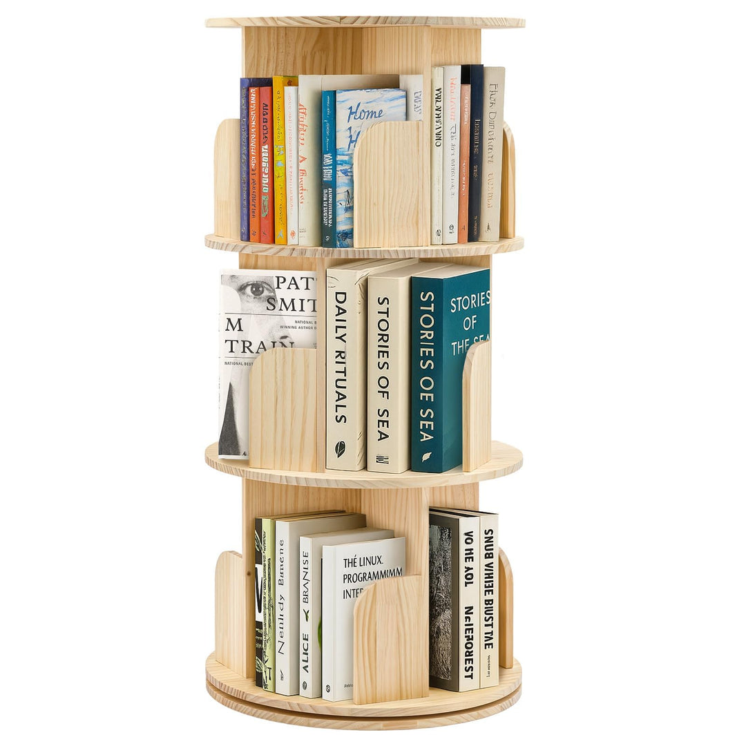 Youyijia Kinder Bücherregal Drehbar, 3 Ebenen Holz Bücherregal, Freistehendes Drehregal für Kinderzi