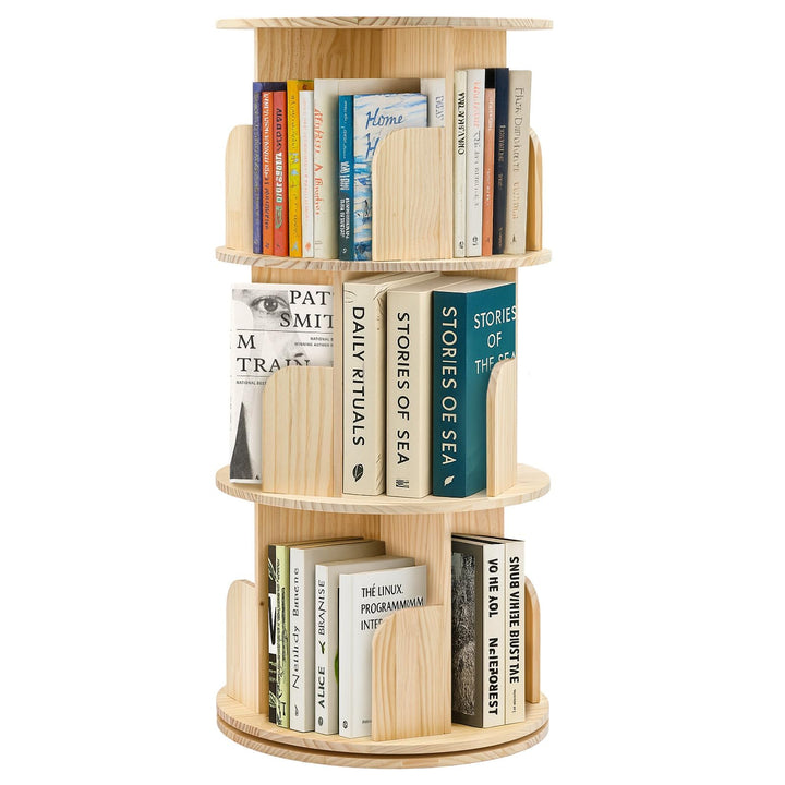 Youyijia Kinder Bücherregal Drehbar, 3 Ebenen Holz Bücherregal, Freistehendes Drehregal für Kinderzi