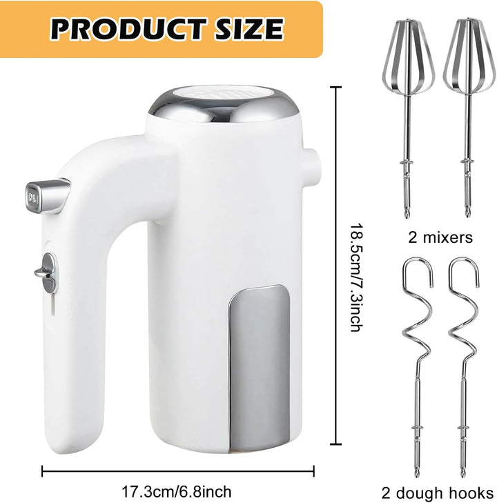 Handmixer 400W, Handrührgerät mit 5 Stufen & Turbo-Funktion, Edelstahl Rührgerät Hand Mixer mit 2 Rü