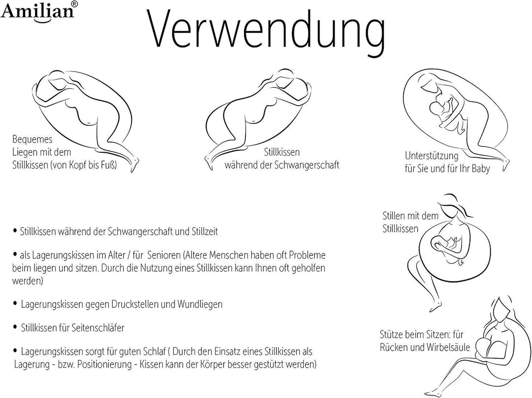 Amilian Stillkissen Seitenschläferkissen Kissen Schwangerschaft Schwangerschaftskissen Pregnancy Pil