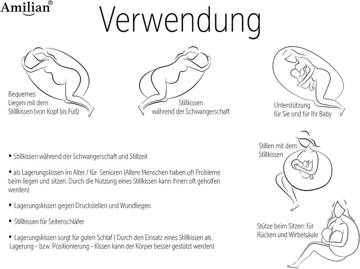 Amilian Stillkissen Seitenschläferkissen Kissen Schwangerschaft Schwangerschaftskissen Pregnancy Pil
