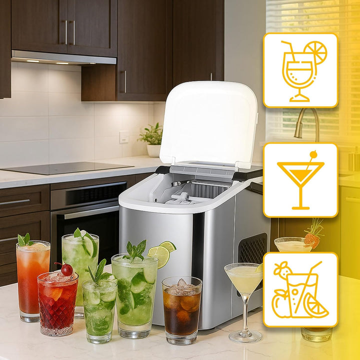 Retoo Eiswürfelmaschine, 12kg/tag Kompakt Ice Maker 9 Eiswürfel/6 Min für Küche Bar Büro – Schneller