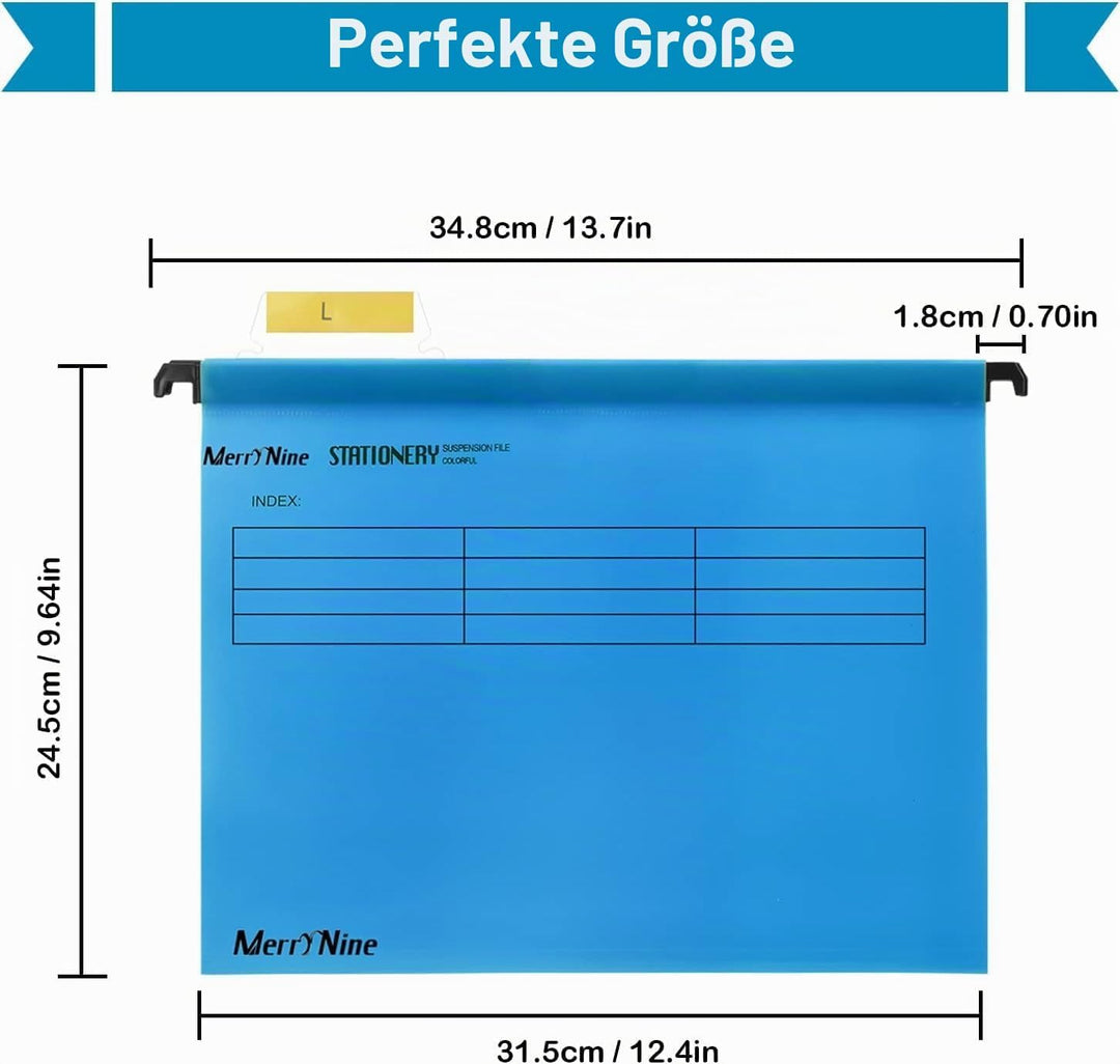 MerryNine A4-Hängemappen,Polypropylen-Aktenschrank, Hängemappen mit Tabs und Karteneinsätzen, für Sc