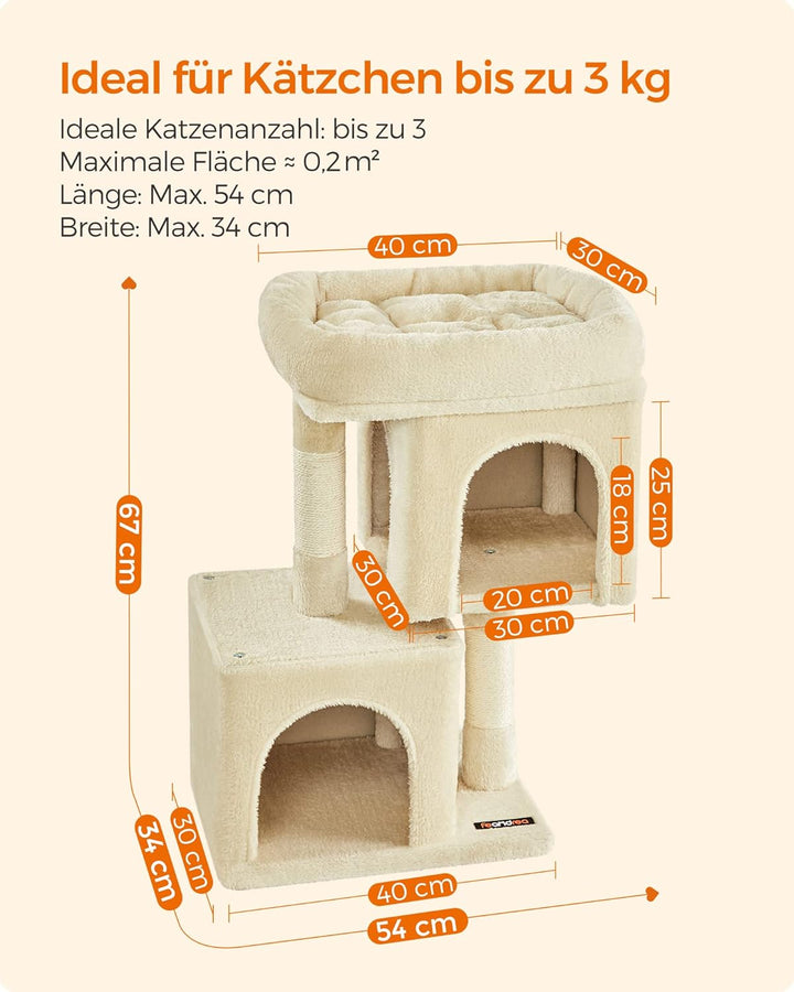 Feandrea Kratzbaum klein, 67 cm Katzenbaum, Katzenhaus für Kätzchen bis zu 3 kg, grosse Plattform, S