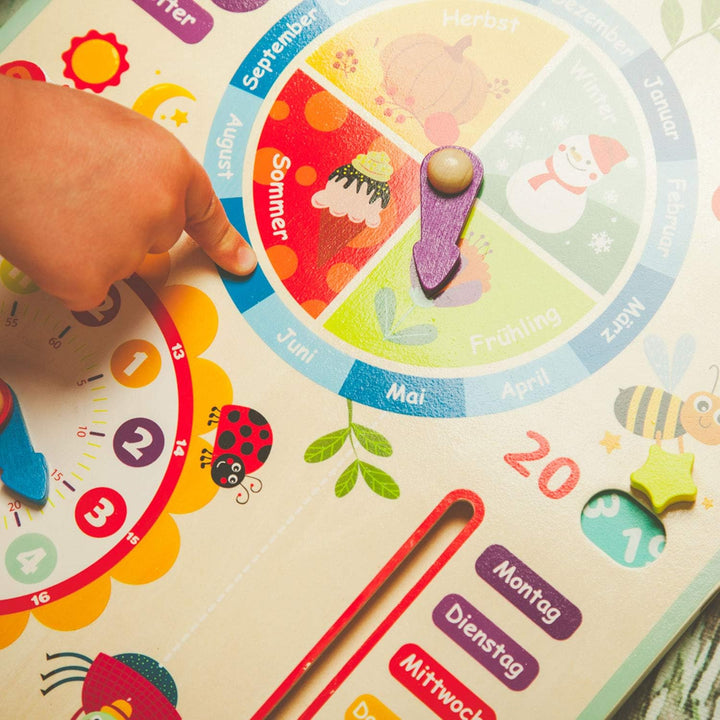 Tooky Toy Kalenderuhr Jahresuhr - Kinder Lernuhr - Holz Spielzeug Lern-Spielzeug - Uhr - Jahreszeite