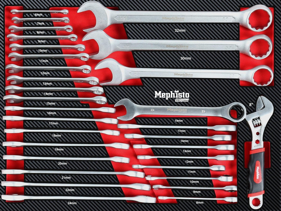 Mephisto Werkzeugeinlage Werkzeug Set Pro Line Werkstattwageneinlage mit Maul-Ring-Schlüsselset, mit
