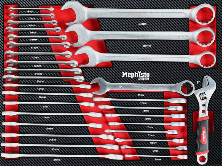 Mephisto Werkzeugeinlage Werkzeug Set Pro Line Werkstattwageneinlage mit Maul-Ring-Schlüsselset, mit