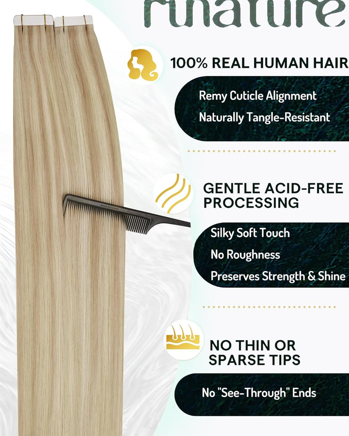 RUNATURE 55cm Tape Extensions Echthaar Blond Invisible Tape in Extensions Echthaar 20 Stück 50g Unsi