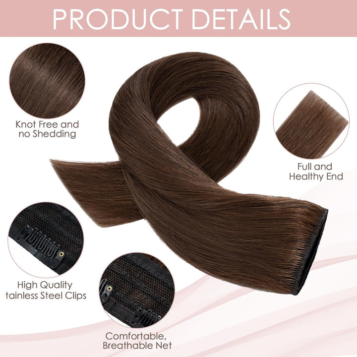 Silk-co Haarteile Echthaar Clip in Extensions Echthaar 1Pc 5Clips Haarverlängerung Weich Natürlich H