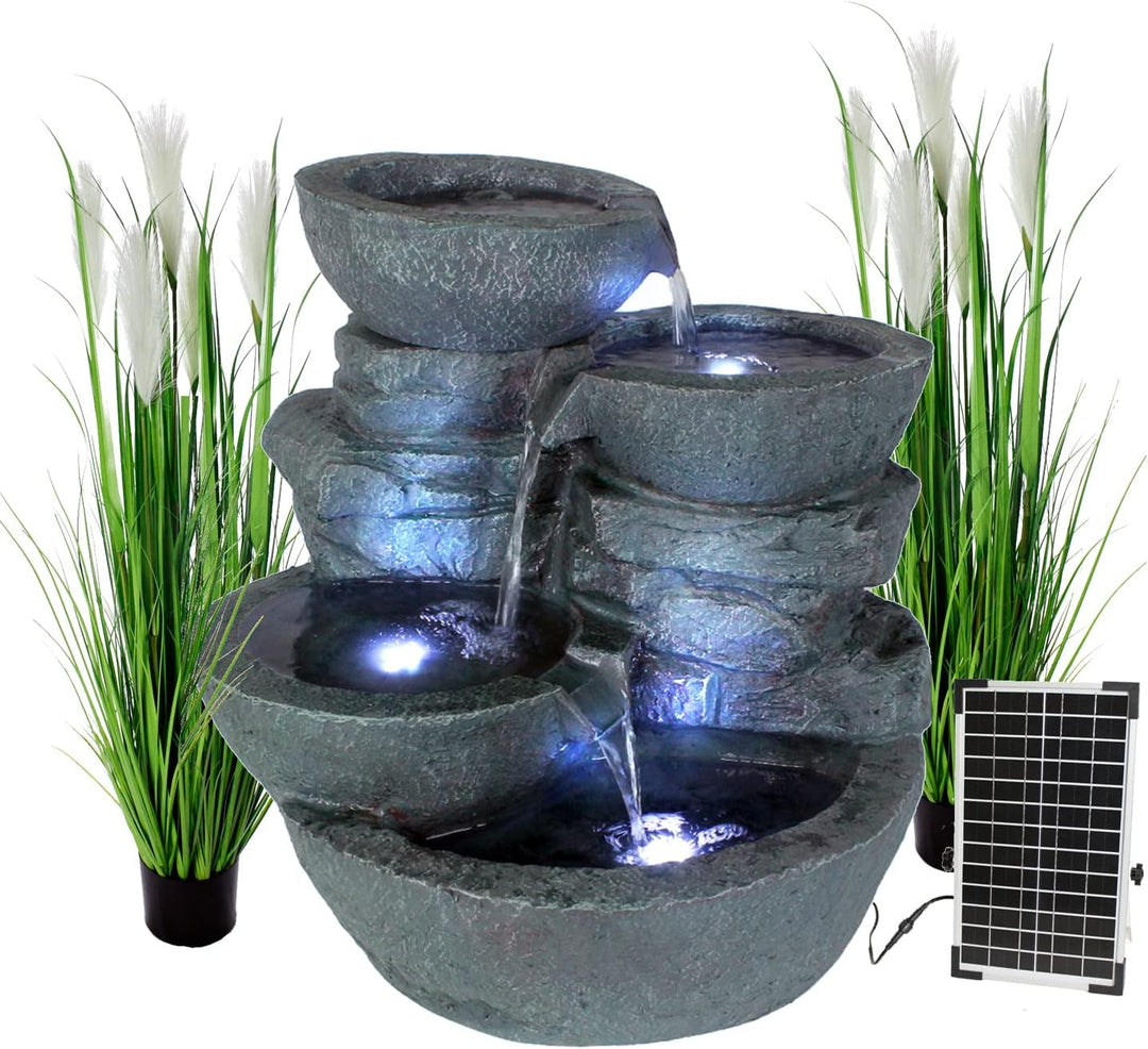 Solar Gartenbrunnen Cascades mit Beleuchtung Springbrunnen Wasserfall Balkonbrunnen Terrassenbrunnen