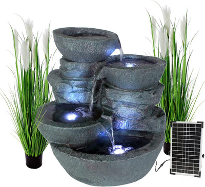 Solar Gartenbrunnen Cascades mit Beleuchtung Springbrunnen Wasserfall Balkonbrunnen Terrassenbrunnen