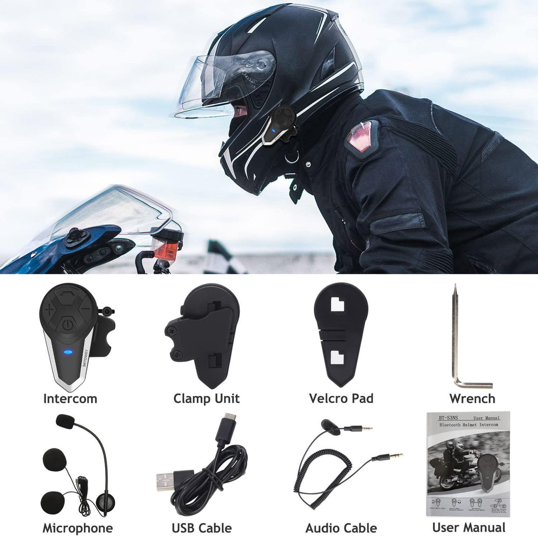 BETOWEY BT-S3 Fortgeschrittenes Motorrad Bluetooth V5.0 Intercom-System - Freisprechanlage, Hochklar