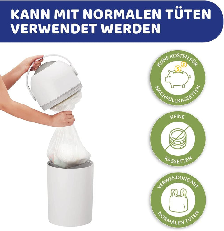 Chicco Windeleimer Odour Off, geruchsdichtes System, platzsparender Baby Windeleimer mit Deckel, ein