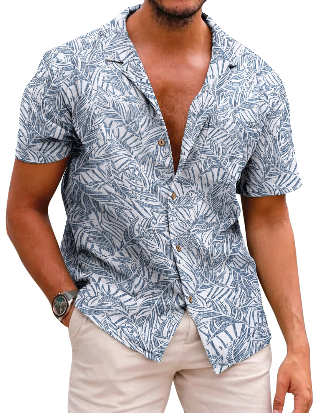 COOFANDY Leinenhemd Herren Hemd Sommer Kurzarm Herrenhemd Freizeit Sommer Hemden Einfarbig Basic Bea