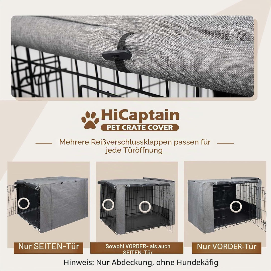 HiCaptain Hundekäfig-Abdeckung aus Metall, zusammenklappbar, für 91,4 cm Drahtkäfig, zweifarbig Grau