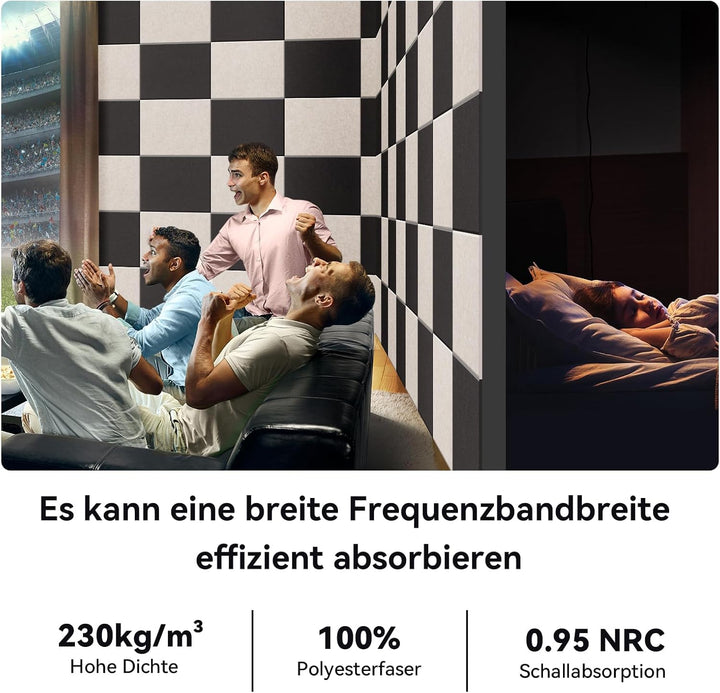 12 Stück Akustikplatten selbstklebend, Abdeckung 1.44㎡, 30*40*0.9cm, Schallschutz & Schalldämmung fü