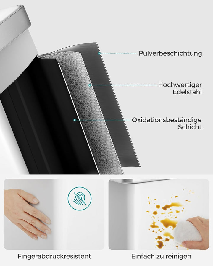 ‎SONGMICS Kücheneimer, 2 x 30L Edelstahl-Tret-Abfalleimer mit 15 Müllbeuteln, Recycling und Abfall,