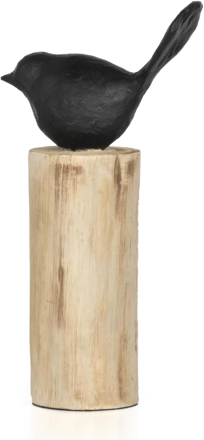 Moritz Skulptur I Vogel auf Baumstammm mittel I 15 x 7 x 27,5 cm I Holzdeko I Skulpturen Deko I Mode