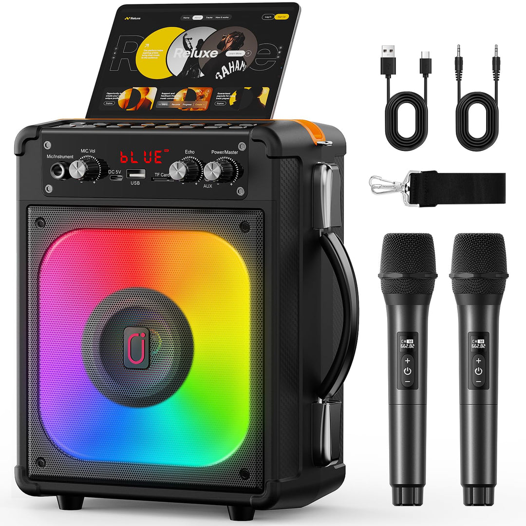 Karaoke Maschine Karaoke Anlage Mit 2 Mikrofonen, Karaoke Set Tragbare Karaoke Maschine Mit 2 Drahtl