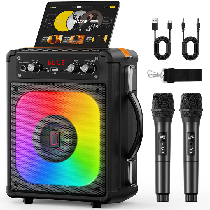 Karaoke Maschine Karaoke Anlage Mit 2 Mikrofonen, Karaoke Set Tragbare Karaoke Maschine Mit 2 Drahtl