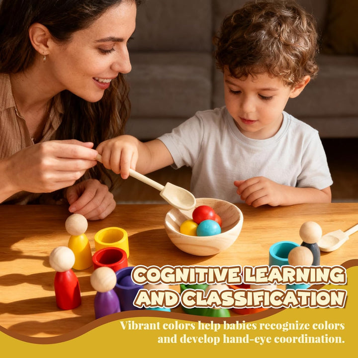 Regenbogen Bälle in Tassen Farbsortierspiel Montessori Spielzeug ab 2 3 Jahre, Montessori Farben Sor