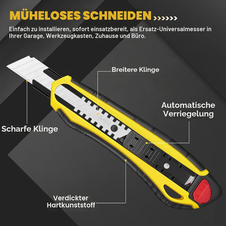 5 Stück Cuttermesser Set Profi mit 20 Stück Ersatzklingen aus Carbonstahl, Teppichmesser mit Gummigr