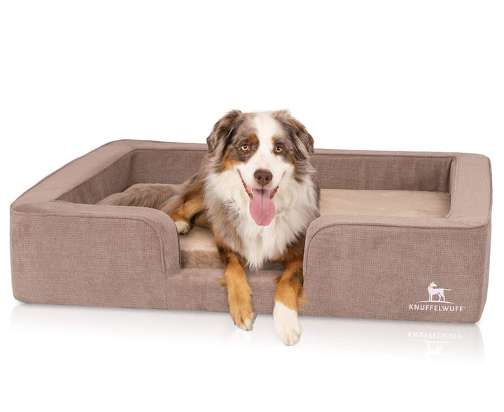 Knuffelwuff orthopädisches Hundebett mit Wendekissen aus Velours Bellamy 80 x 60cm Braun, 80 x 60cm