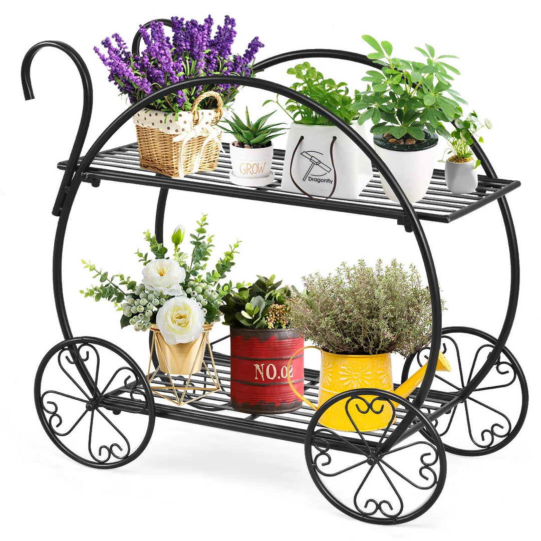 KOMFOTTEU Blumenständer Metall, Pflanzwagen Blumenwagen mit 4 Räder, Pflanzenständer mit 2 Griffe, B