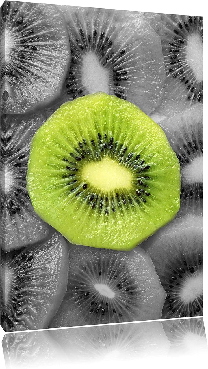 saftige Kiwi Scheiben schwarz/weiss Format: 100x70 auf Leinwand, XXL riesige Bilder fertig gerahmt m