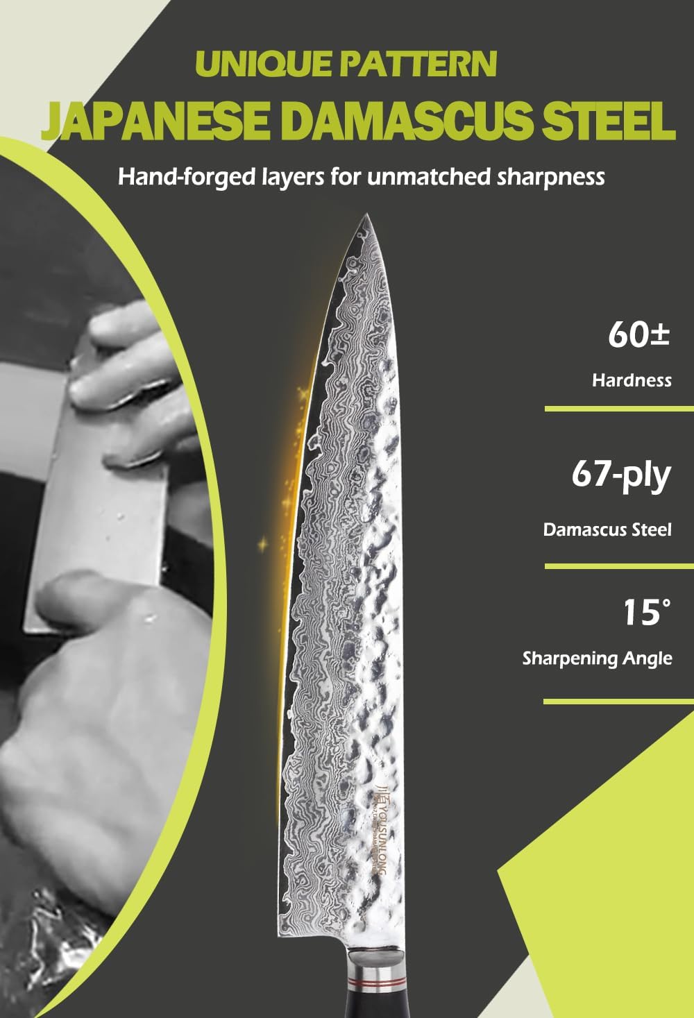YOUSUNLONG Ebony Damastmesser Kochmesser Large - professionelles Kochmesser mit VG10 Damastklinge 30