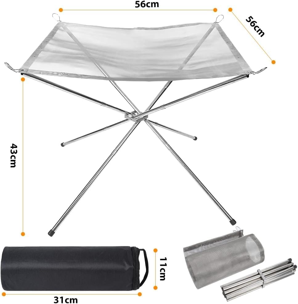 Tragbare Feuerstelle für Outdoor-Camping, 56cm Faltbare Edelstahlgeflecht Feuerstelle Grill-Feuersch