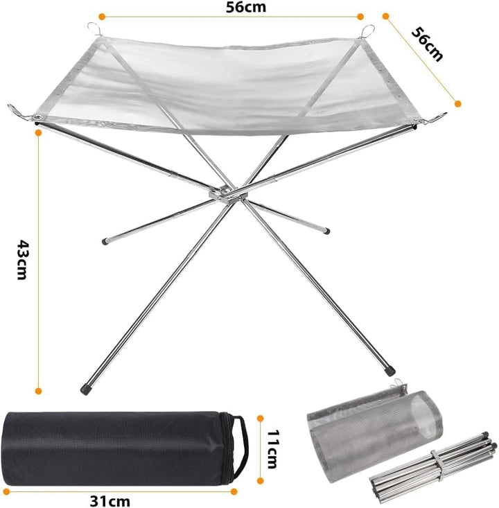 Tragbare Feuerstelle für Outdoor-Camping, 56cm Faltbare Edelstahlgeflecht Feuerstelle Grill-Feuersch