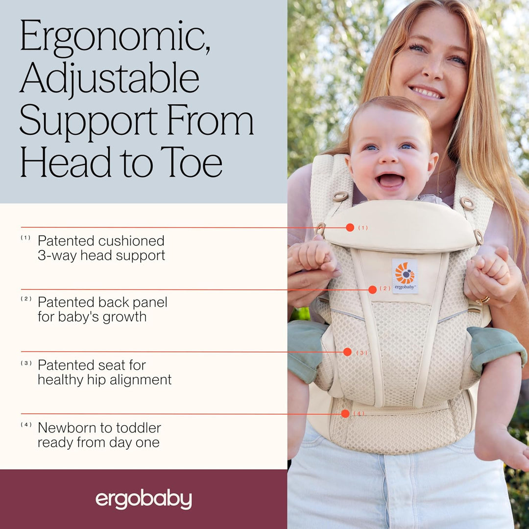 Ergobaby Omni Breeze Babytrage für Neugeborene ab Geburt bis 20kg, 4 Positionen SoftFlex Mesh Ergono