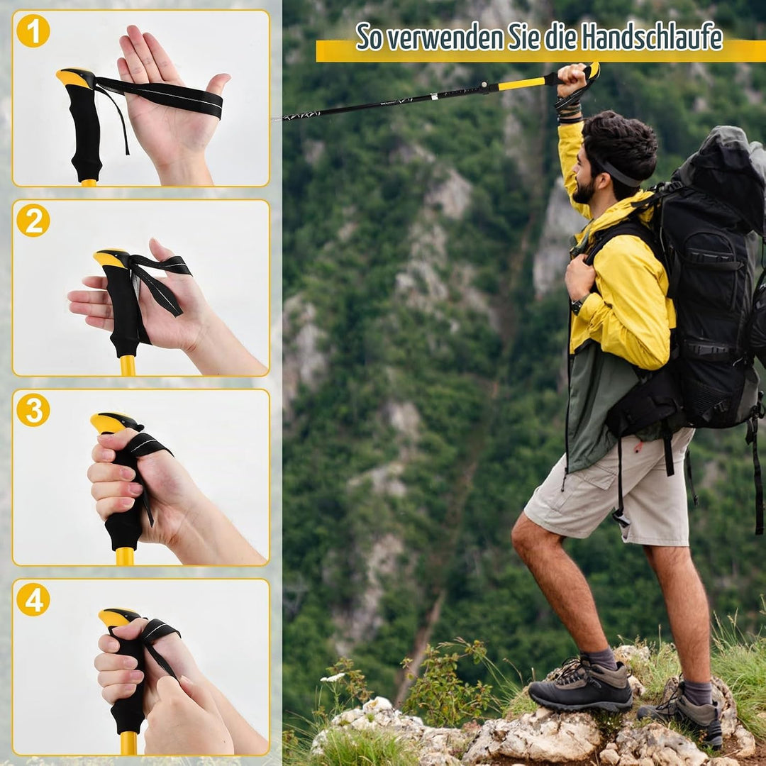 2 Stücke Wanderstöcke Teleskop, Trekkingstöcke Faltbar, Walking Stöcke Klappbar mit extra Gummipuffe