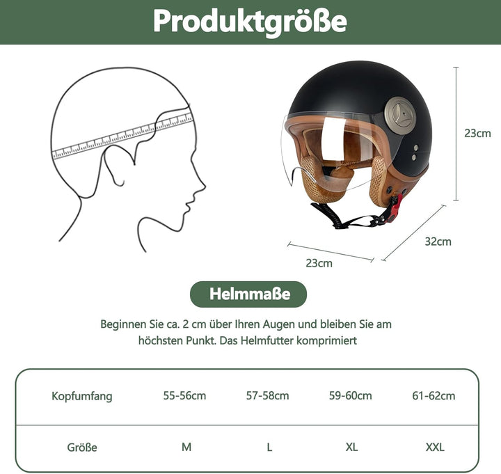 BOSERMEM Erwachsenen Harley Motorradhelm Scooter-Helm, Mode Halboffener Helm Mit Schutzbrille, Hat D