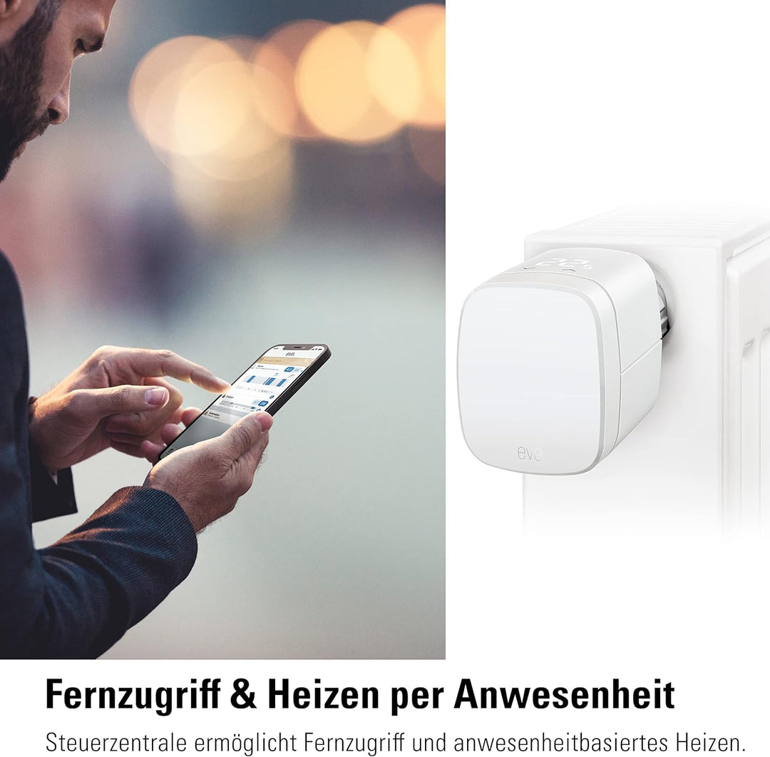 Eve Thermo, 4er Set - Smartes Heizkörperthermostat mit LED-Display, automatischer Temperatursteuerun