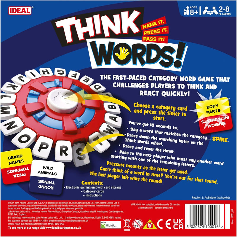 IDEAL , Think Words: The Quick Thinking, Letter Pressing Game!, Family Games, for 2-8 Players, Ages