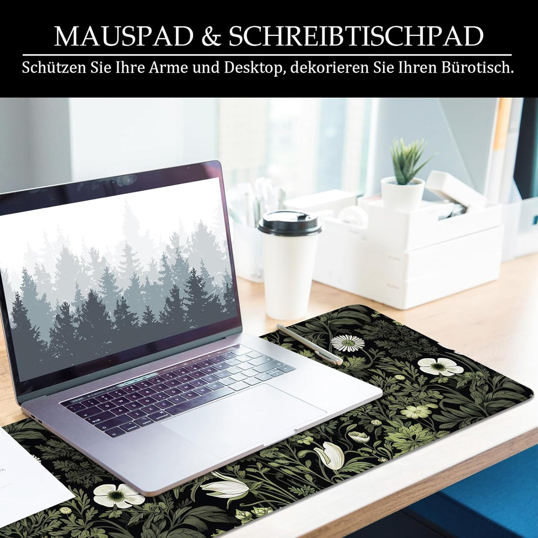 Mauspad Blumen Schreibtischunterlage Schwarz 80x30cm Mousepad XL Gross Mauspad, Computer PC Tastatur