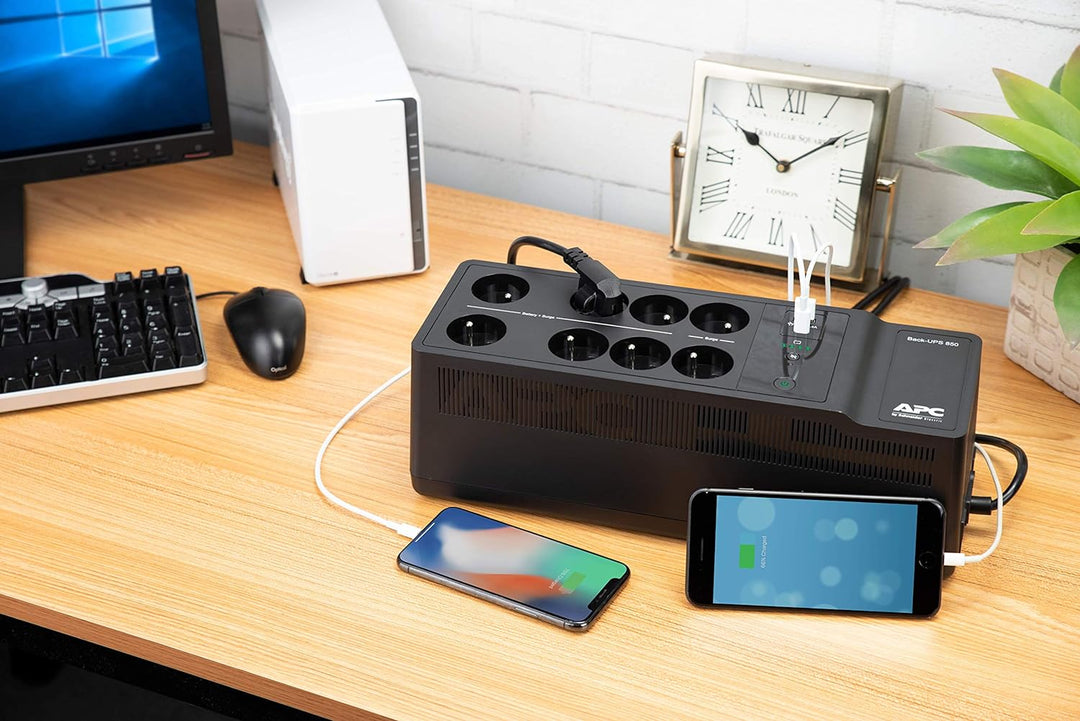 APC by Schneider Electric Back-UPS ES - BE850G2-SP 650VA mit 8 Schuko-Steckdosen und USB A und C Lad